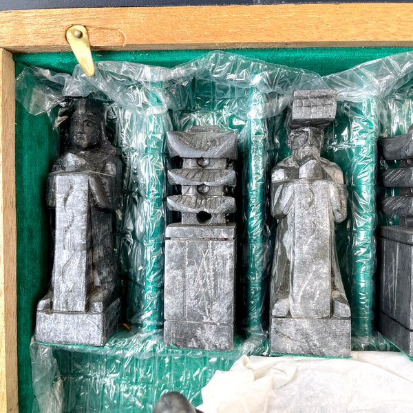 Korean inlaid wood chess set and stone pieces - vintage game set - NextStage Vintage