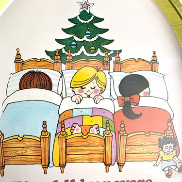 Christmas tin tray  – “The Night Before Christmas” children in bed scene – 1960s-70s holiday decor - NextStage Vintage
