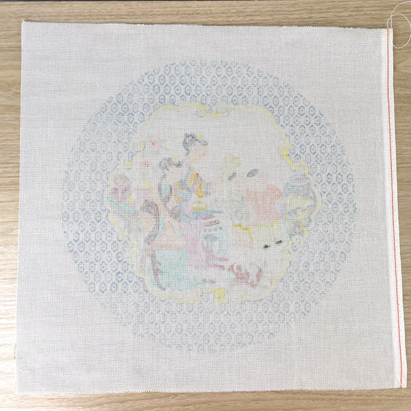 Kate Dickerson Chinese Family Large Round 2 needlepoint canvas - NextStage Vintage