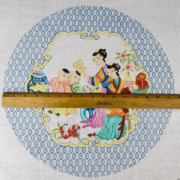 Kate Dickerson Chinese Family Large Round 2 needlepoint canvas - NextStage Vintage