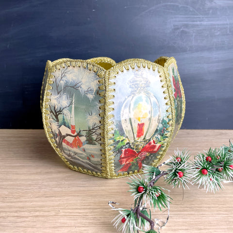 Handmade Christmas card basket - vintage Christmas decor