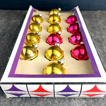 The Christmas Gallery gold and pink glass ball ornaments - set of 14 - 1.75" diameter - 1960s vintage - NextStage Vintage
