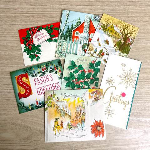 Vintage Christmas cards - set of 7 - 1950s and 1960s