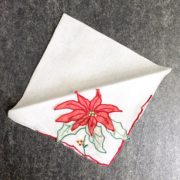 Christmas hankies lot of 6 - 1950s vintage - madeira, crochet, print