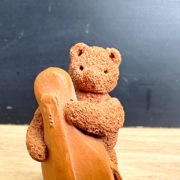 Polymer clay bear playing an upright bass - vintage musical animal figurine