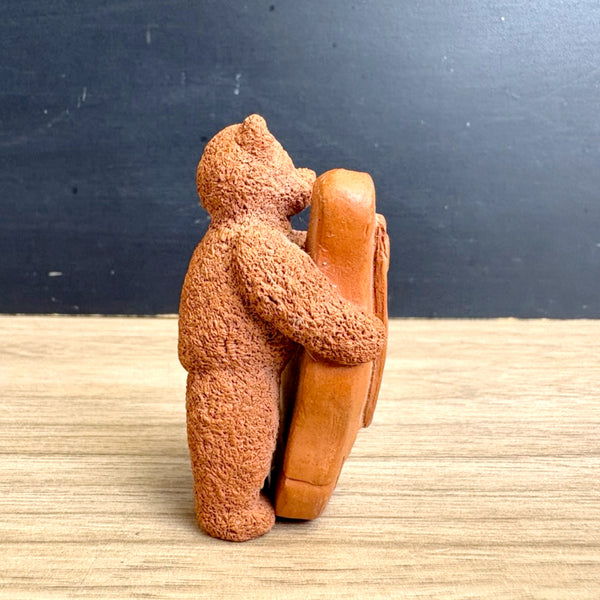 Polymer clay bear playing an upright bass - vintage musical animal figurine