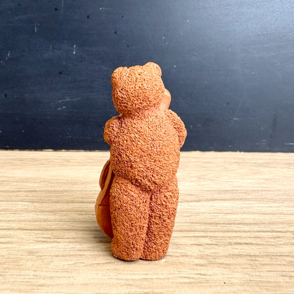 Polymer clay bear playing an upright bass - vintage musical animal figurine