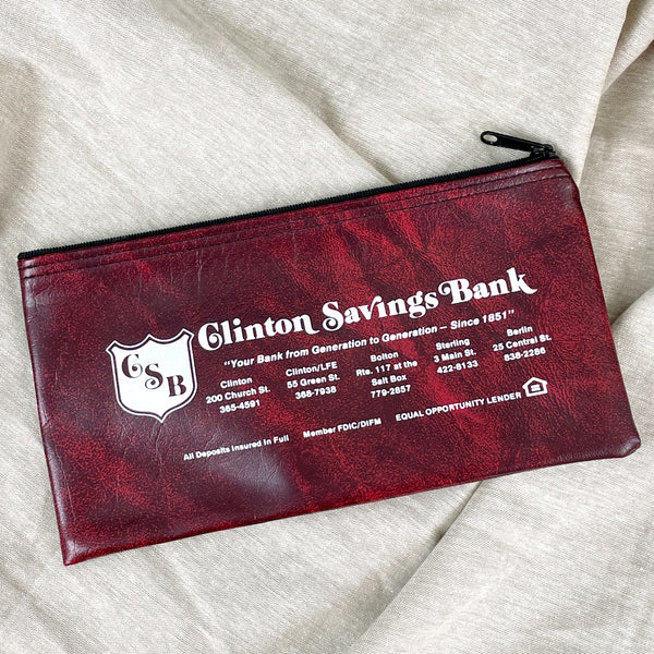 Bank deposit bag - Clinton Savings Bank - 1980s vintage - NextStage Vintage