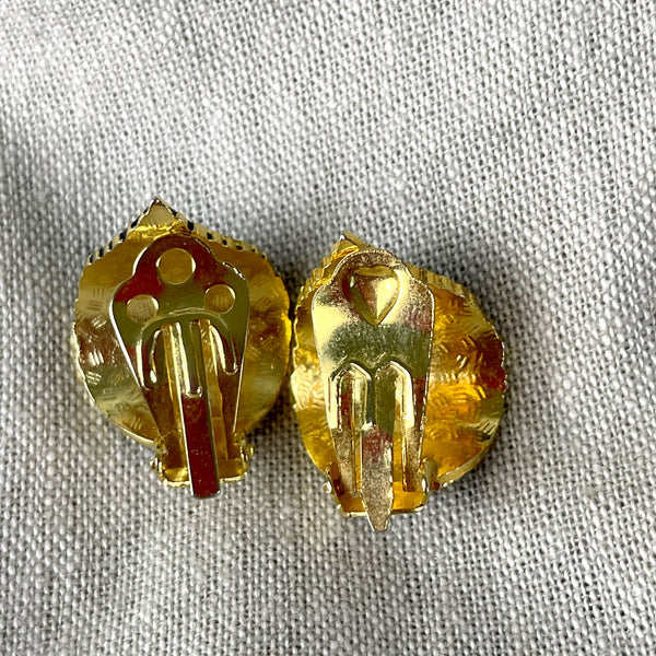 Leaf-shaped cloisonné clip on earrings - 1980s vintage - NextStage Vintage