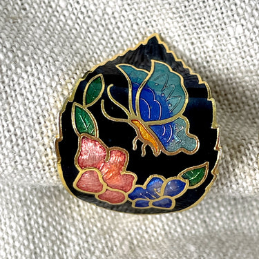 Leaf-shaped cloisonné clip on earrings - 1980s vintage - NextStage Vintage