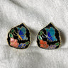 Leaf-shaped cloisonné clip on earrings - 1980s vintage - NextStage Vintage
