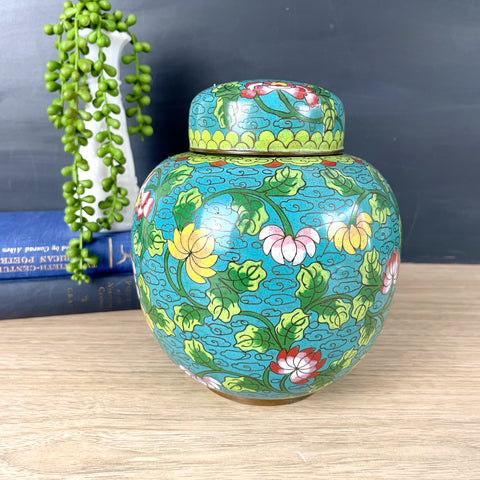 Chinese cloisonne enamel floral ginger jar - NextStage Vintage