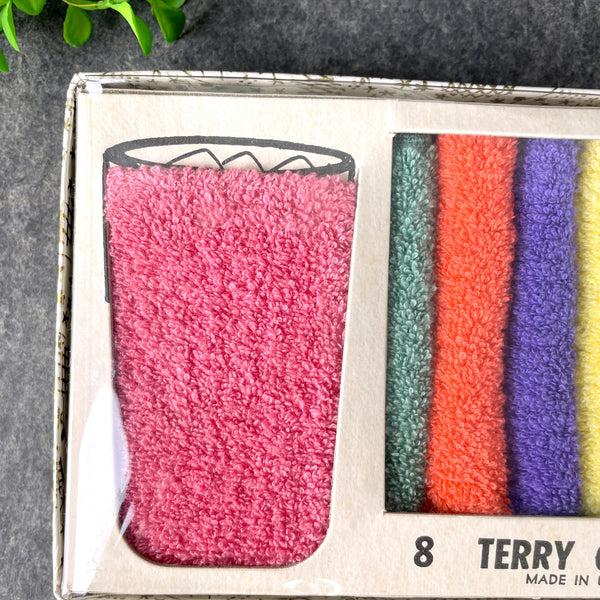 Terry cloth drink coasters - set of 8 new in box - 1960s vintage - NextStage Vintage