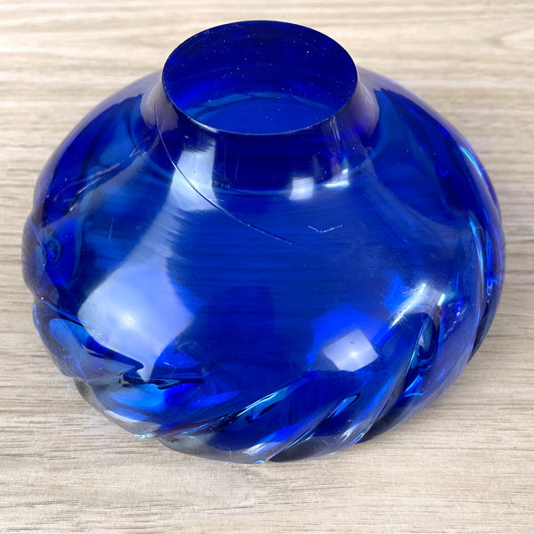 Encased cobalt blue and clear blown glass dish -  vintage art glass - NextStage Vintage