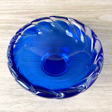 Encased cobalt blue and clear blown glass dish -  vintage art glass - NextStage Vintage