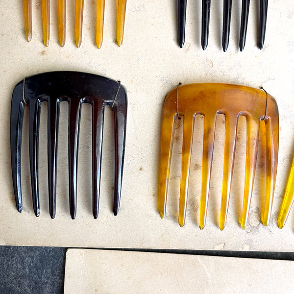 Celluloid hair combs and hairpins - turn of the century antique - NextStage Vintage