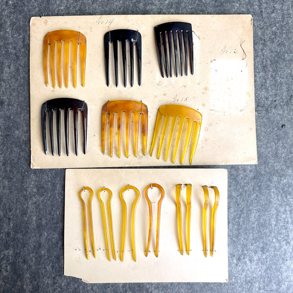 Celluloid hair combs and hairpins - turn of the century antique - NextStage Vintage