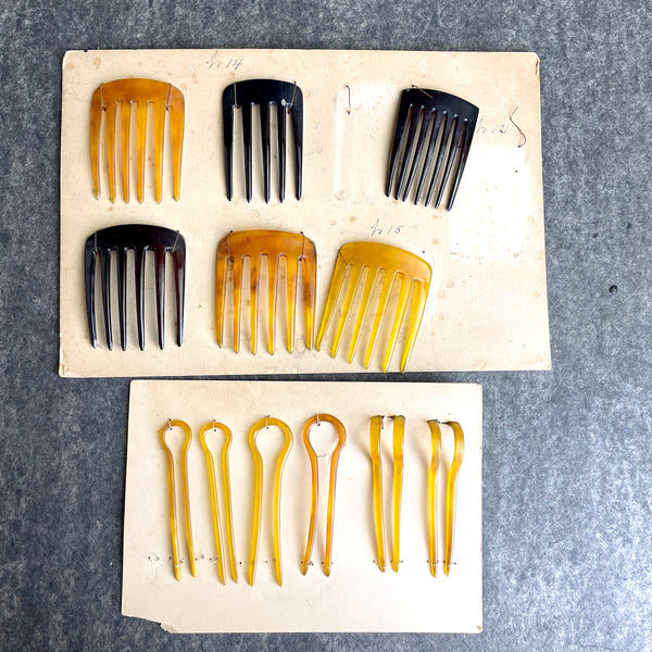 Celluloid hair combs and hairpins - turn of the century antique - NextStage Vintage