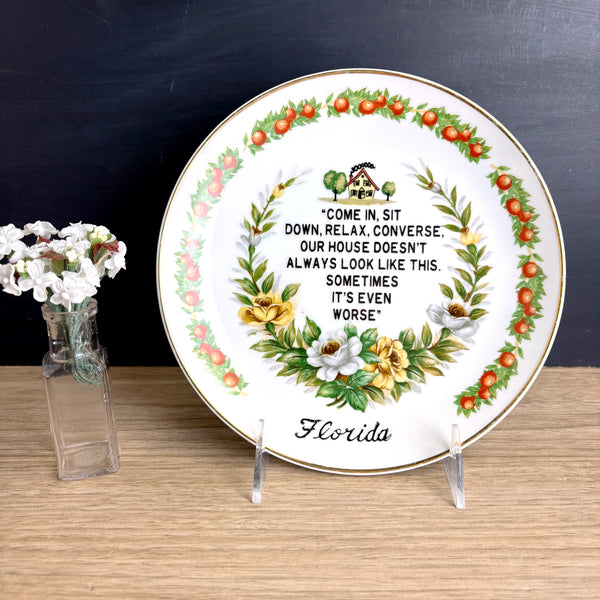 Our House Doesn't Always Look Like This kitsch plate - 1950s vintage Florida souvenir