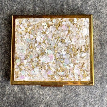 Confetti iridescent glitter/lucite mirrored compact - vintage makeup case - NextStage Vintage