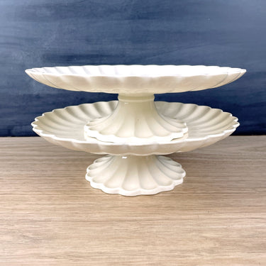 Antique Copeland Compotes - a Pair - Scalloped Pedestal Serving Stands - English Pottery - Ivory Earthenware
