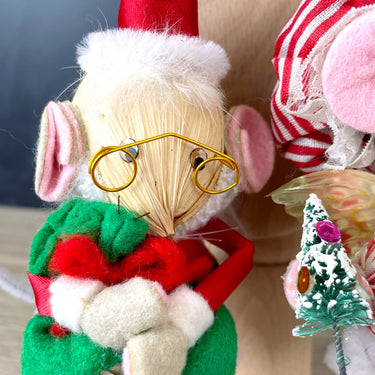 Kurt Adler Corn Husk Mouse Christmas ornaments - set of 2 - 1980s vintage - NextStage Vintage