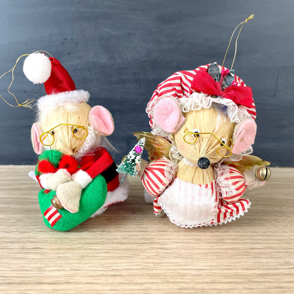Kurt Adler Corn Husk Mouse Christmas ornaments - set of 2 - 1980s vintage - NextStage Vintage
