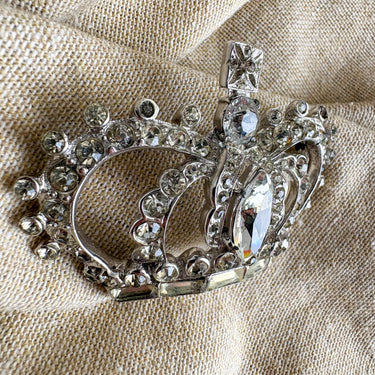 CoroCraft Sterling Crown Brooch - Pegasus Mark, Clear Rhinestones - 1940s Vintage Pin