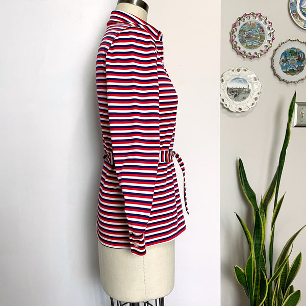 1970s red, white and blue striped tunic with belt - size XS - NextStage Vintage