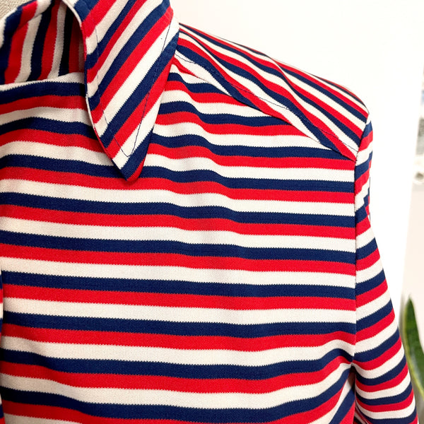 1970s red, white and blue striped tunic with belt - size XS - NextStage Vintage