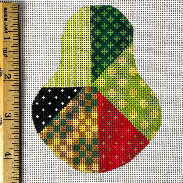 Kelly Clark Crazy Quilt Pear ornament needlepoint canvas #KCN1404 - NextStage Vintage