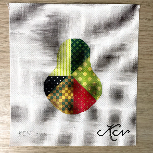 Kelly Clark Crazy Quilt Pear ornament needlepoint canvas #KCN1404 - NextStage Vintage