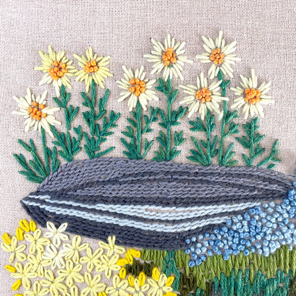 Floral crewel embroidery art - 1970s vintage - framed - NextStage Vintage