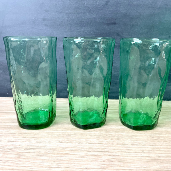 Morgantown Crinkle green pitcher and 3 iced tea glasses - vintage glassware - NextStage Vintage