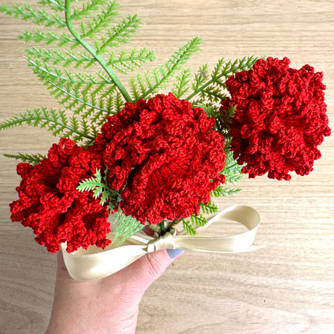 Bouquet of crochet carnations on floral picks - vintage handmade decor