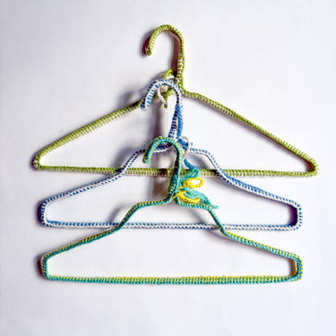 Vintage Crochet Covered Clothes Hangers Set of 11, Handmade Yarn Wrapped Hangers, Colorful Boho Closet Decor, Anthropologie Style