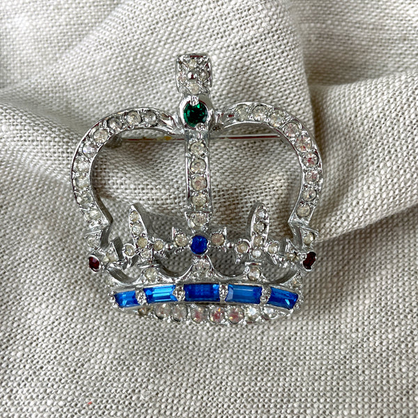 Keyes rhinestone crown brooch - 1960s vintage