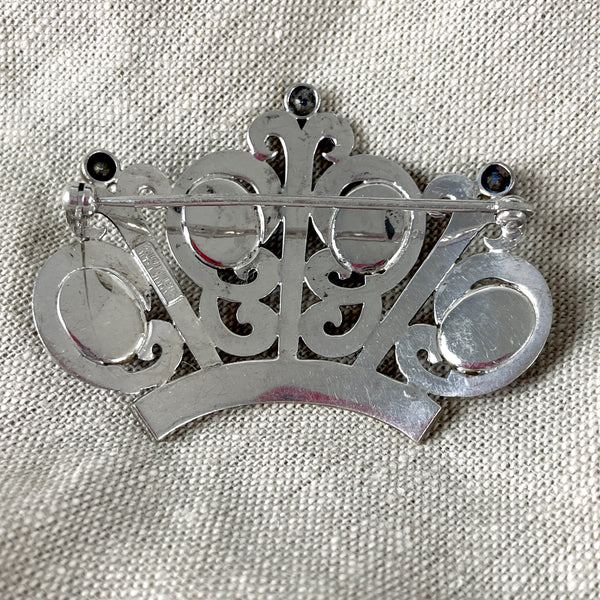 Symmetalic sterling / gold plated crown brooch - 1940s vintage