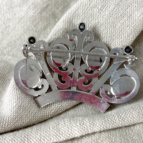 Symmetalic sterling / gold plated crown brooch - 1940s vintage