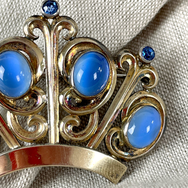 Symmetalic sterling / gold plated crown brooch - 1940s vintage