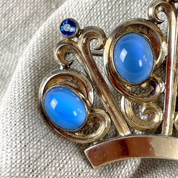 Symmetalic sterling / gold plated crown brooch - 1940s vintage