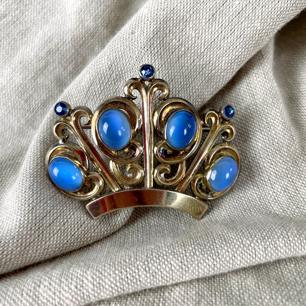 Symmetalic sterling / gold plated crown brooch - 1940s vintage