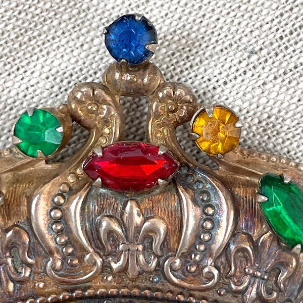 Gold plated sterling French royal crown brooch with rhinestones - NextStage Vintage