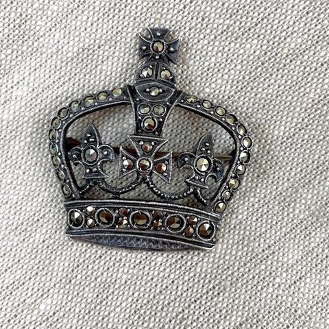 Sterling marcasite imperial state crown brooch - 1950s vintage - NextStage Vintage