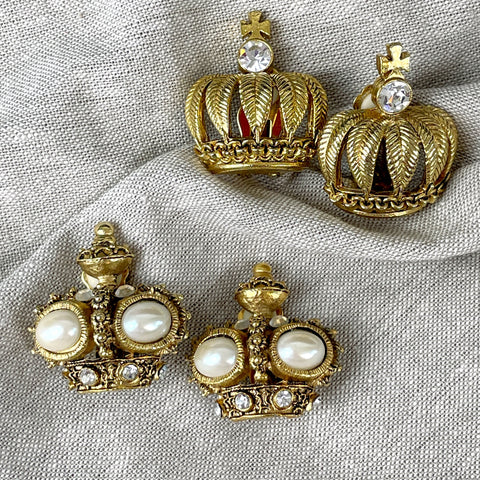 Graziano goldtone crown clip on earrings - 2 pairs - 1980s vintage - NextStage Vintage