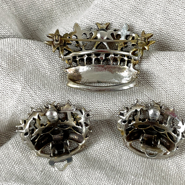 Maltese Cross crown brooch and earrings set - 1950s vintage