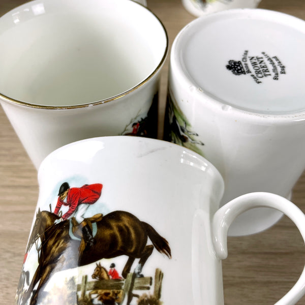 Crown Trent hounds and horses hunt mugs - set of 8 - vintage bone china - NextStage Vintage