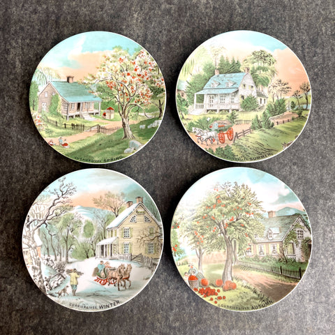 Currier and Ives American Homested decorative wall plates - set of 4 - vintage wall decor - NextStage Vintage