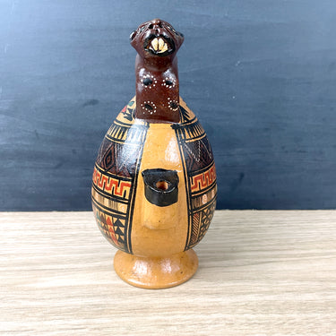 Peruvian jaguar Cusco liquor decanter - folk art pottery - NextStage Vintage