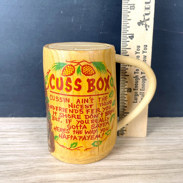 Kitsch Cuss Box - rustic wood bank - 1950s vintage - NextStage Vintage